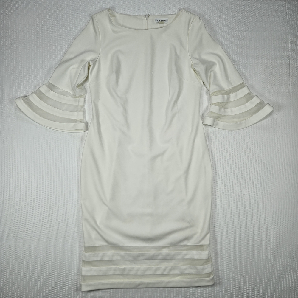 Calvin Klein Ivory Sheath Dress Size 10 Layered Sleeve Detail